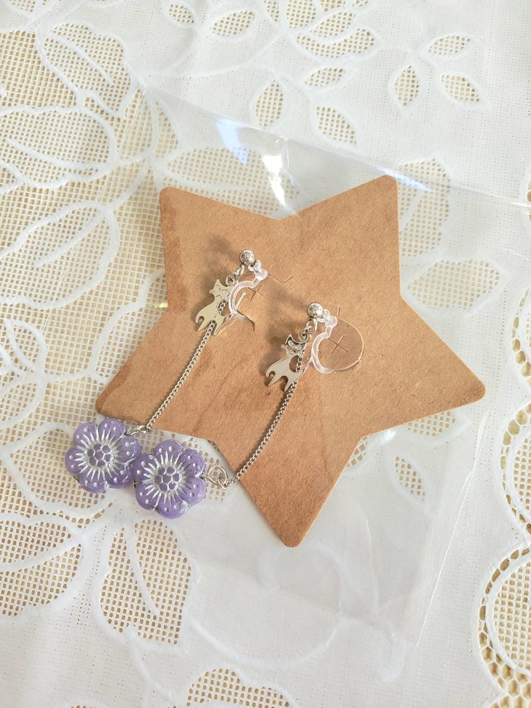 花(藤色) イヤリング ノンホールピアス