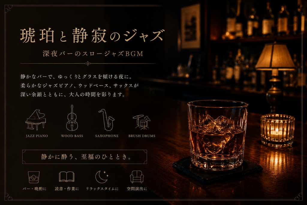 琥珀と静寂のジャズ｜深夜バーのスロージャズBGM