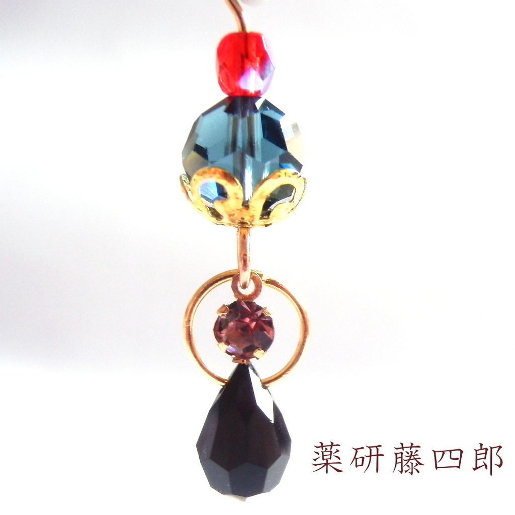 刀剣乱舞 織田組 へし切長谷部 宗三左文字 薬研藤四郎 不動行光 イメージ スワロフスキー チェコドロップ 片耳 ピアス イヤリング