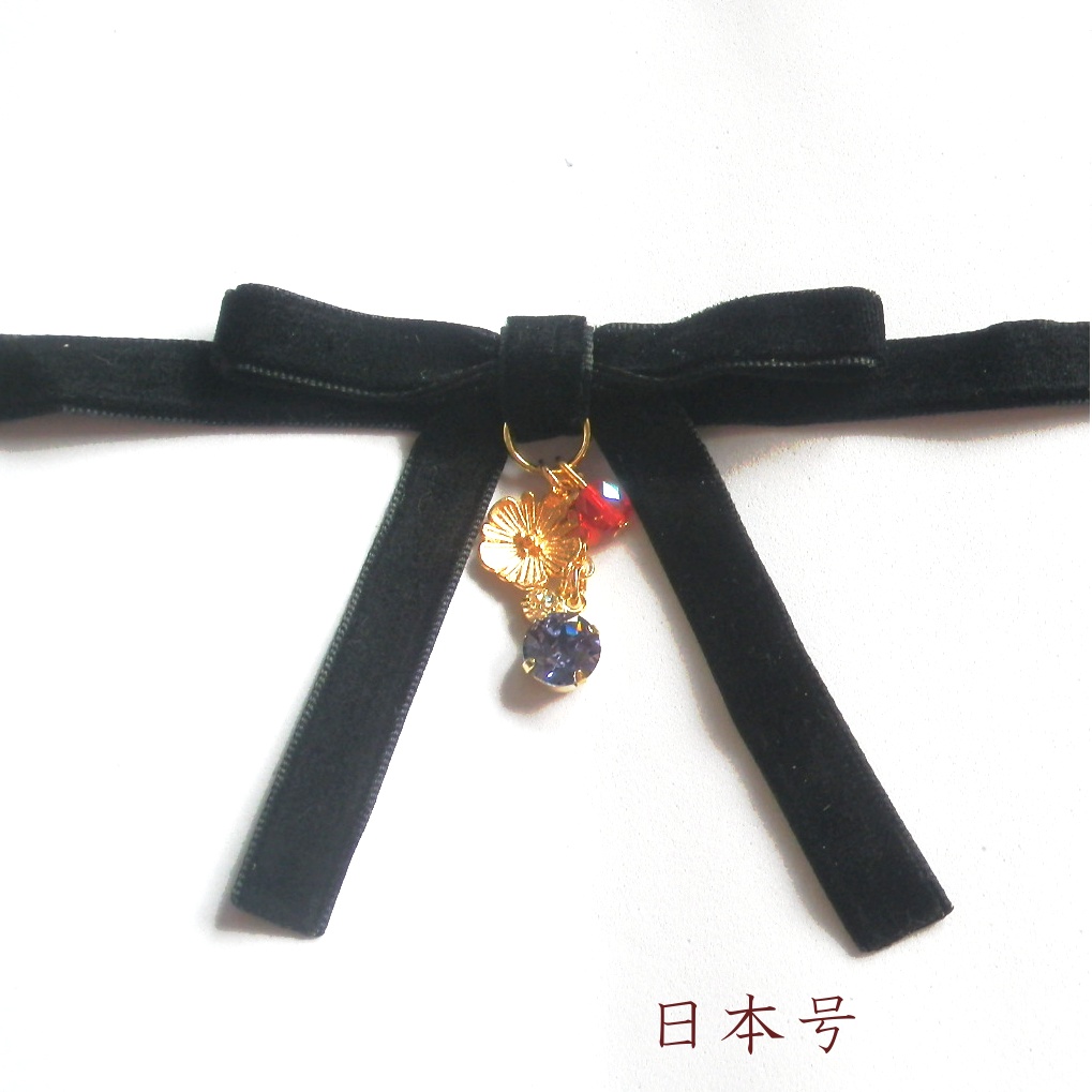 刀剣乱舞 三名槍 御手杵 日本号 蜻蛉切 イメージ スワロフスキー さくら ベルベット リボン チョーカー ネックレス