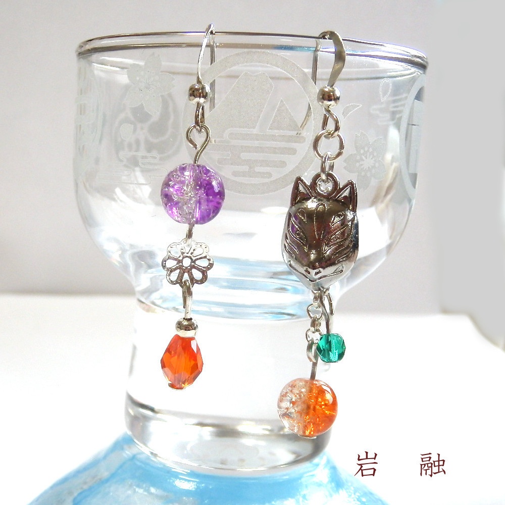 刀剣乱舞 三条 三日月宗近 今剣 岩融 小狐丸 石切丸 イメージ 刀氷に狐面か花か ピアス イヤリング