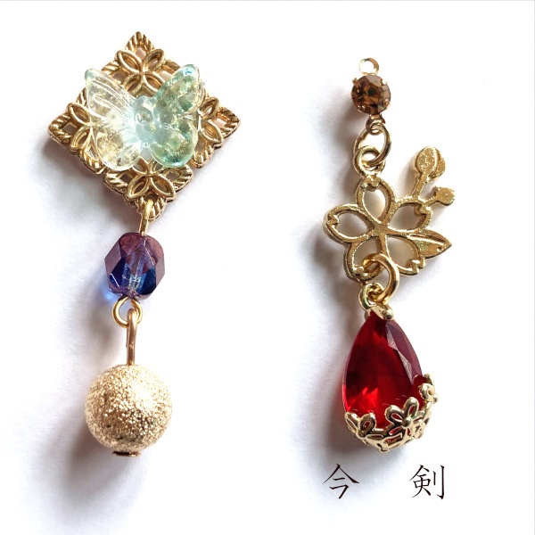 刀剣乱舞 三条 青江 織田組 伊達組 大将組 貞宗 江 来派 三名槍  イメージ アシメ ピアス イヤリング 刀露 樹脂ノンホールピアス