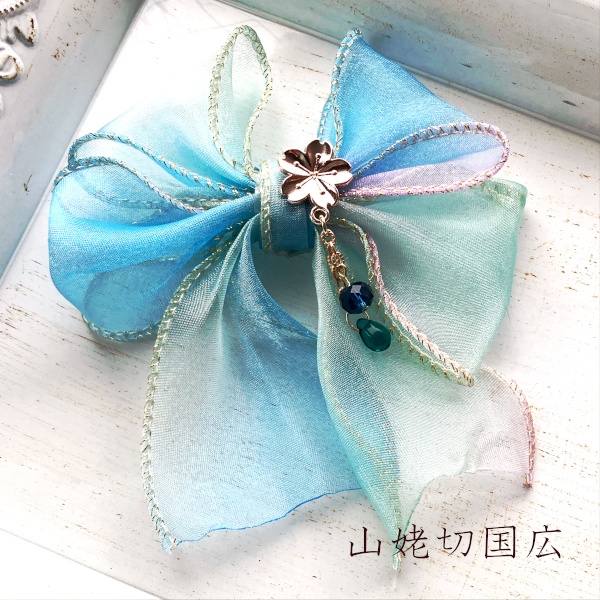 刀剣乱舞 山姥切国広 歌仙兼定 イメージ 桜と雨雫のりぼん ヘアクリップ ヘアゴム  ポニーフック バッグチャーム