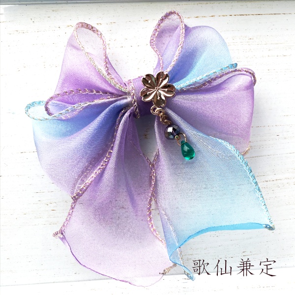 刀剣乱舞 山姥切国広 歌仙兼定 イメージ 桜と雨雫のりぼん ヘアクリップ ヘアゴム  ポニーフック バッグチャーム