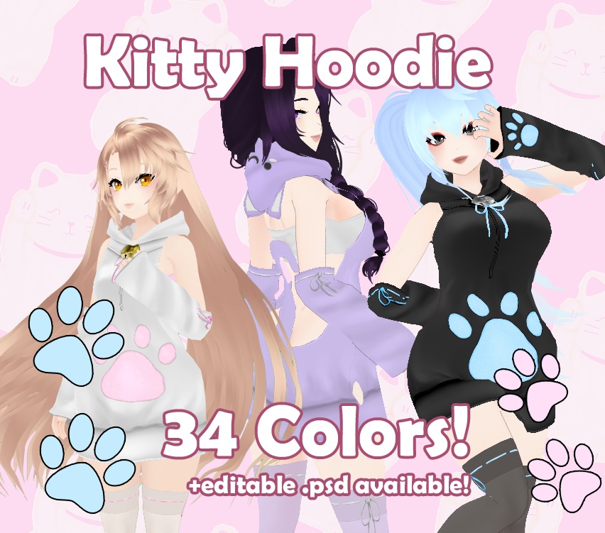 Vroid Kitty Hoodie (Editable PSD Available!) - キティパーカー - 編集可能なPSDをご用意しました。