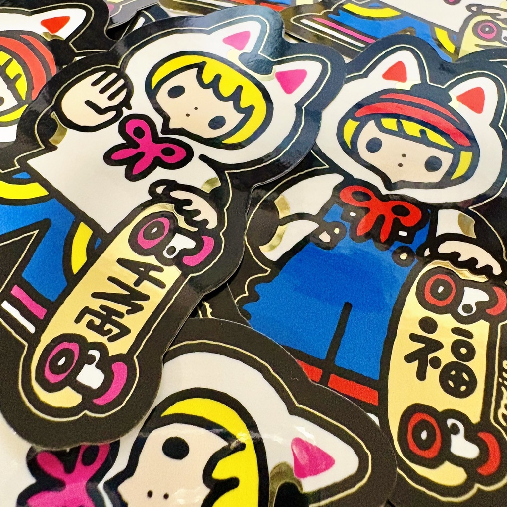 ステッカー/ゴールドsk8招き猫