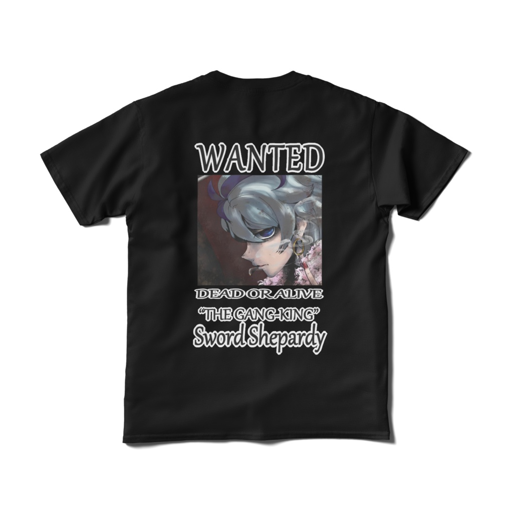 創作女マフィアちゃん Tシャツ「ソード手配書風 シンプル派手」ブラック&ホワイト