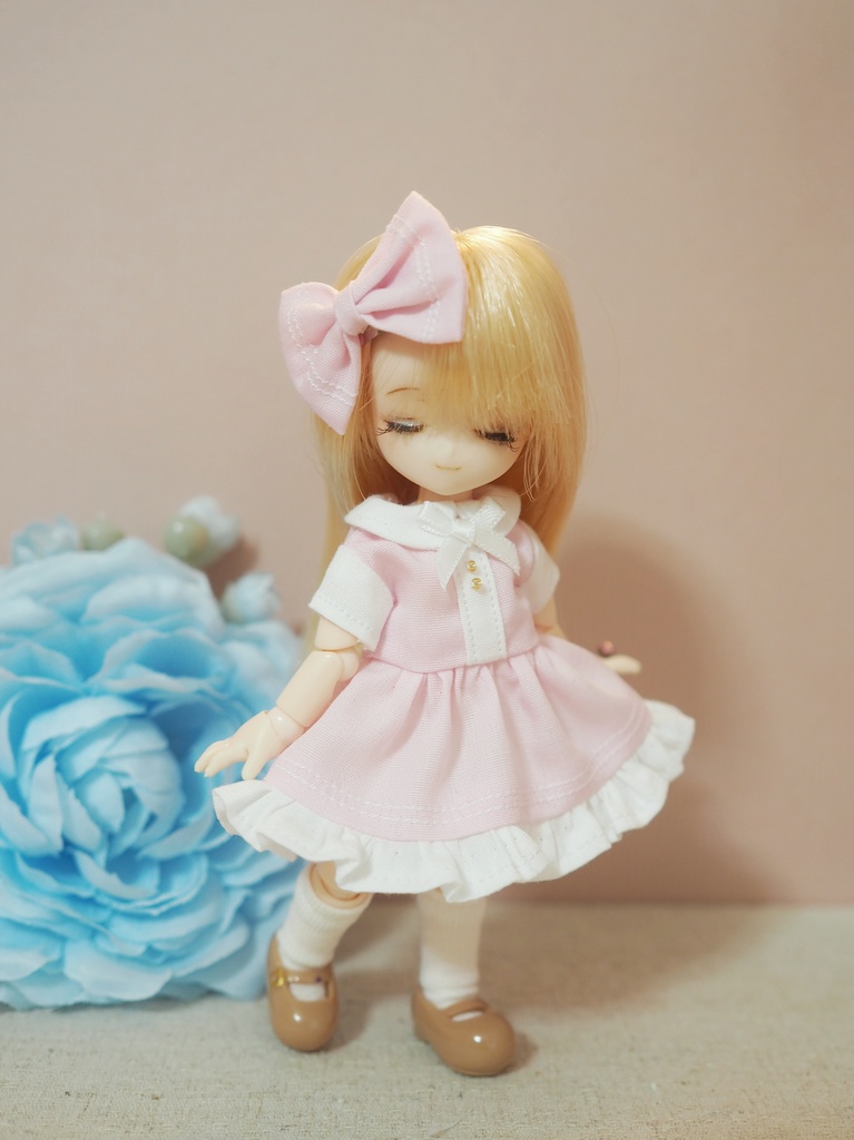 オビツ11用 カラフルメイドちゃんワンピースセット(ピンク)