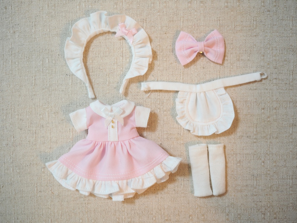 オビツ11用 カラフルメイドちゃんワンピースセット(ピンク)