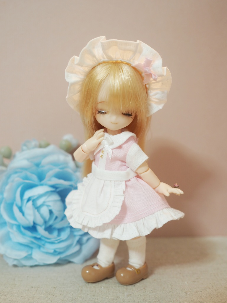 オビツ11用 カラフルメイドちゃんワンピースセット(ピンク)