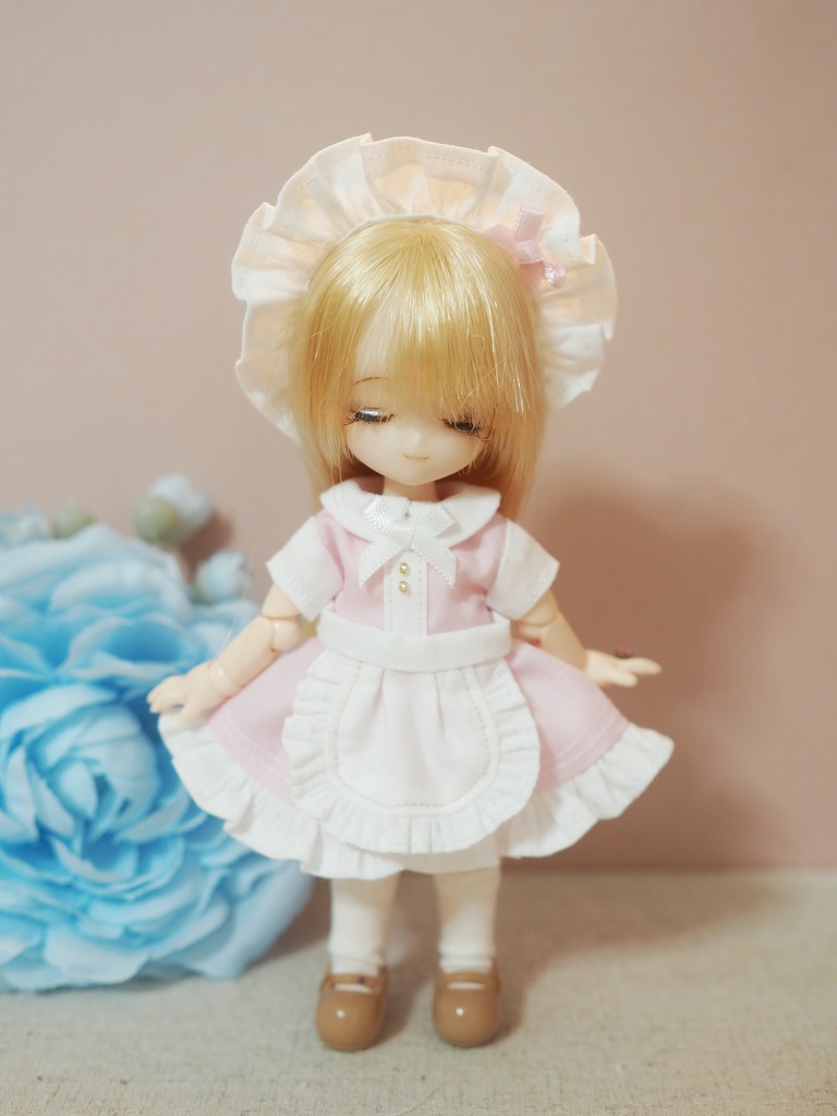 オビツ11用 カラフルメイドちゃんワンピースセット(ピンク)