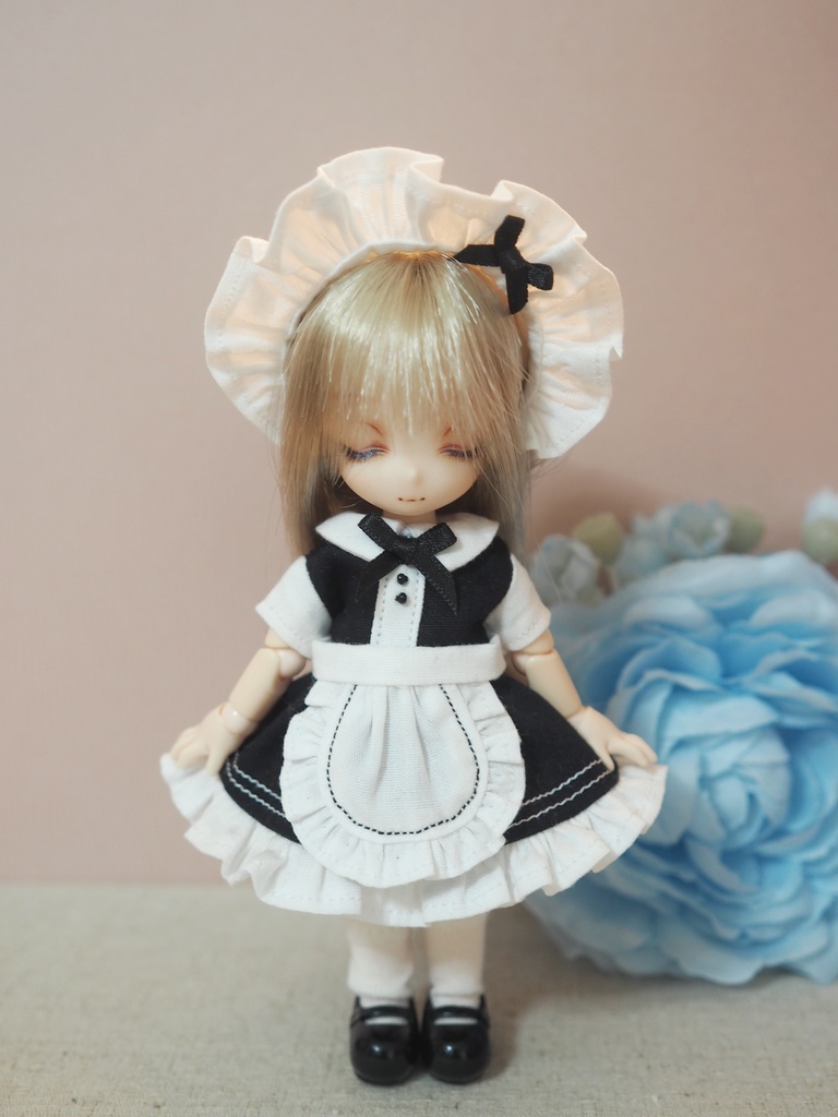 オビツ11用 カラフルメイドちゃんワンピースセット(ブラック)