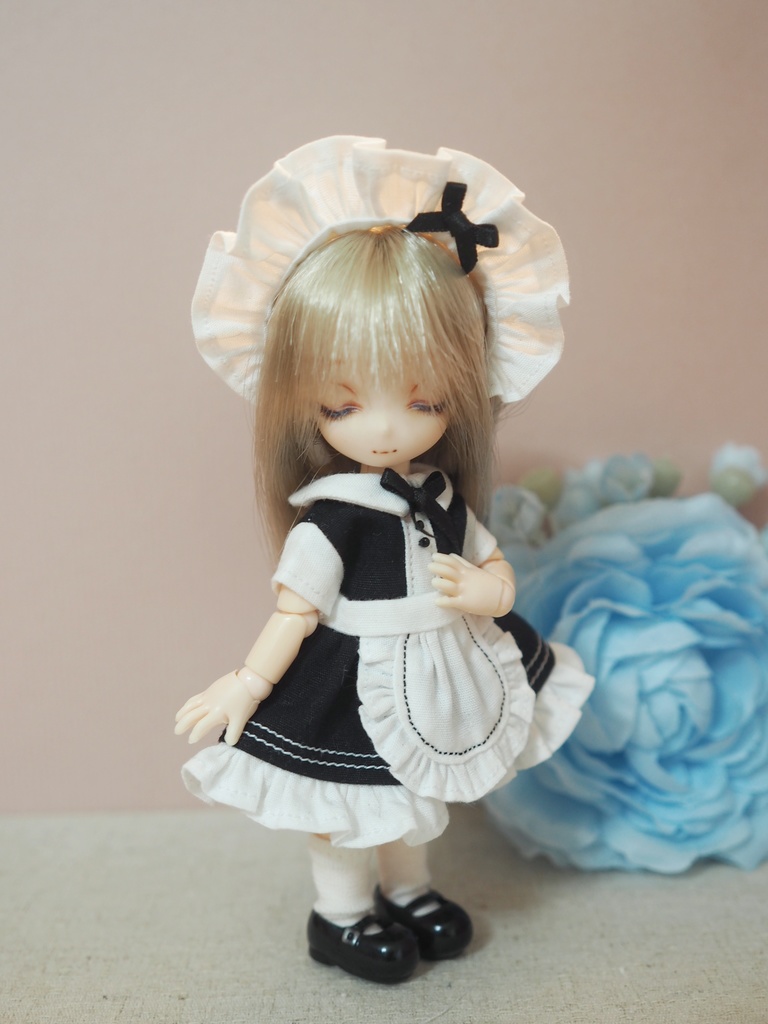 オビツ11用 カラフルメイドちゃんワンピースセット(ブラック)