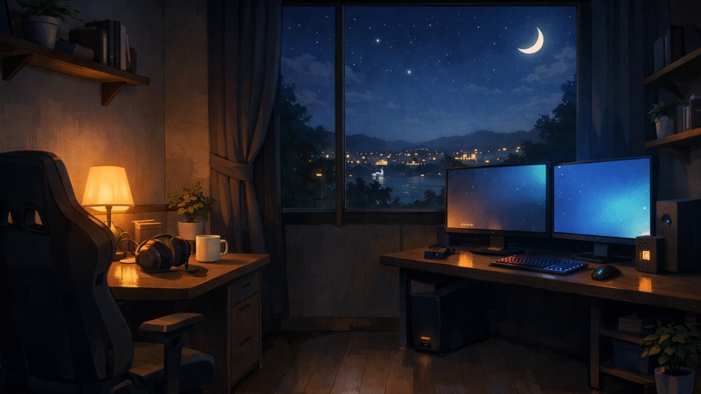 夜のゲーム配信向け背景4点セット