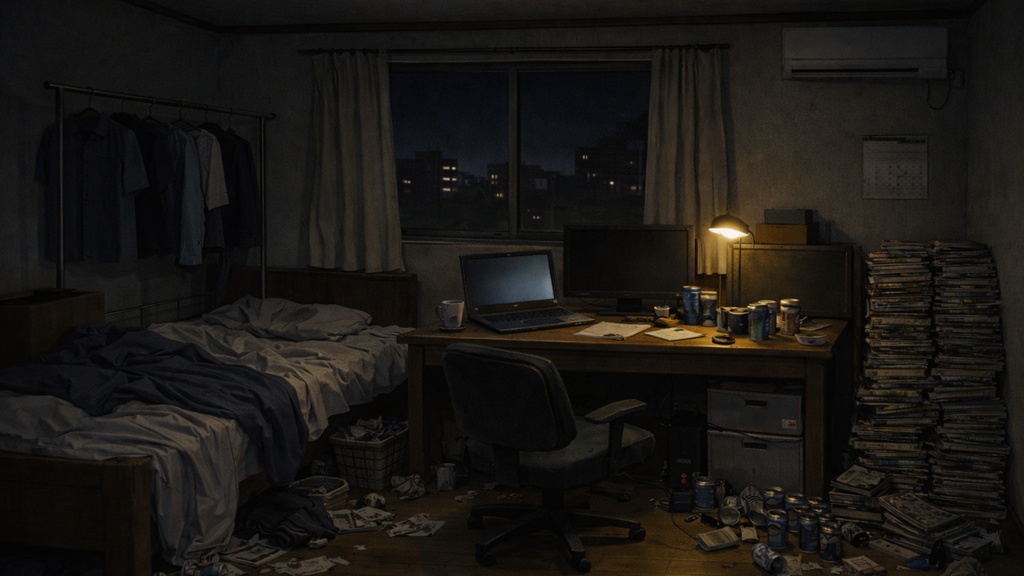 やる気ない夜の配信部屋背景