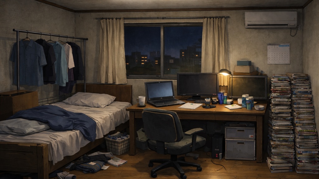 現実すぎるワンルーム配信背景(時間帯) 3枚セット