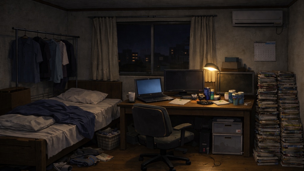 現実すぎるワンルーム配信背景(時間帯) 3枚セット