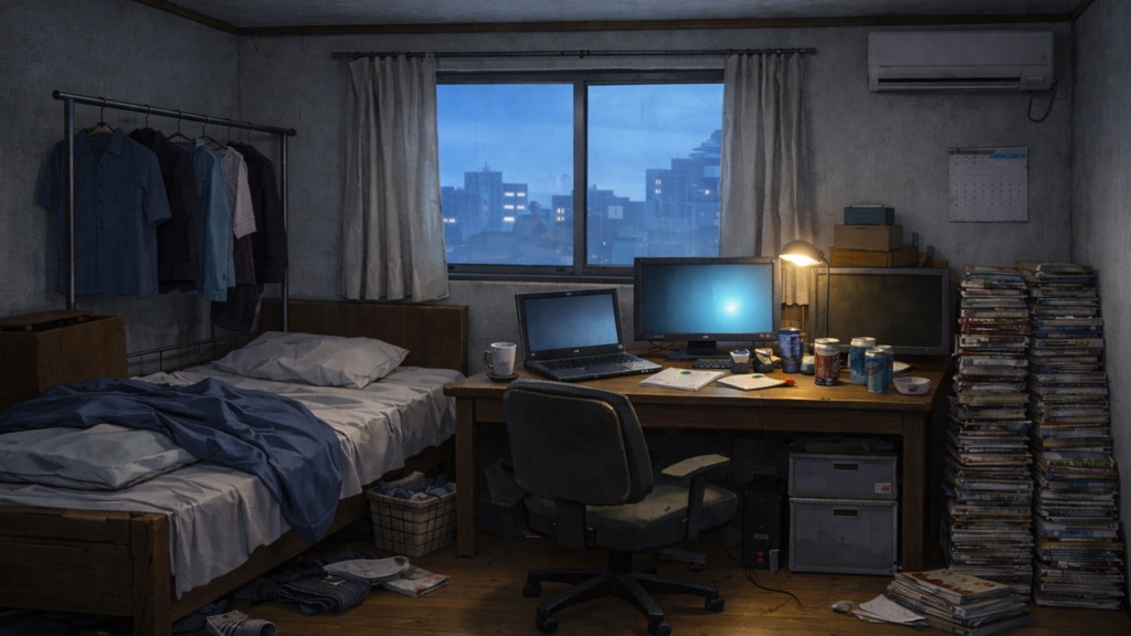 現実すぎるワンルーム配信背景(時間帯) 3枚セット