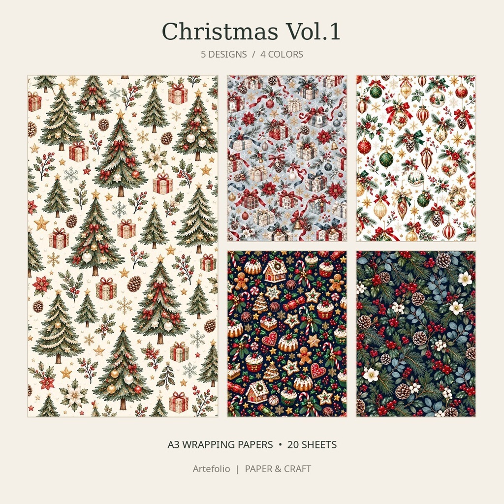 Christmas Vol.1｜クリスマス包装紙20枚セット｜A3・デジタル素材・デザインペーパー