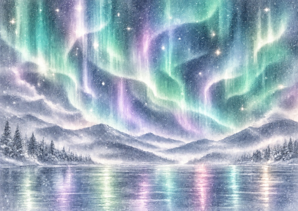 Aurora Series|幻想的なオーロラのデザインペーパー25枚セット|A4横・PNG・ダウンロード素材