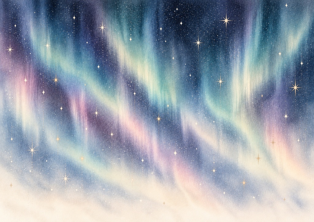 Aurora Series|幻想的なオーロラのデザインペーパー25枚セット|A4横・PNG・ダウンロード素材
