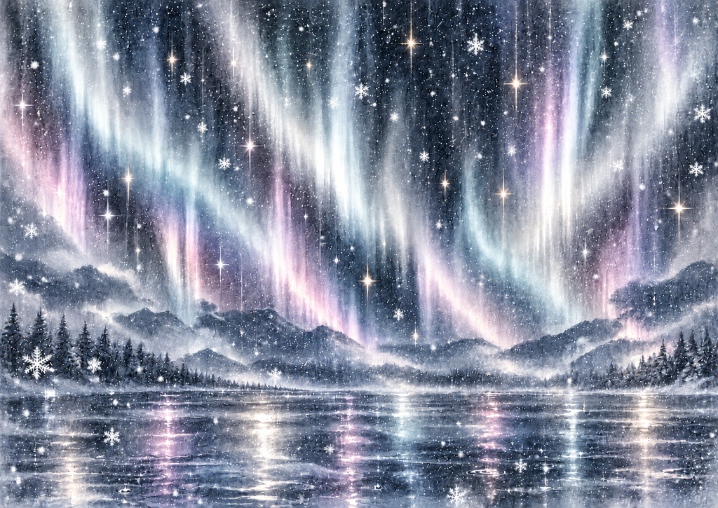 Aurora Series|幻想的なオーロラのデザインペーパー25枚セット|A4横・PNG・ダウンロード素材