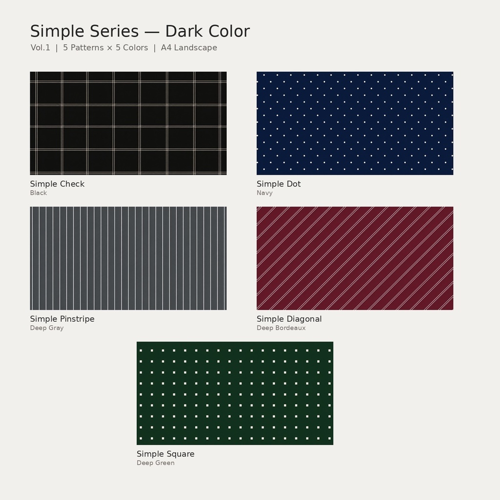 【デジタル素材】Simple Series — Dark Color Vol.1|シックな幾何学柄 デザインペーパー A4横 25枚セット