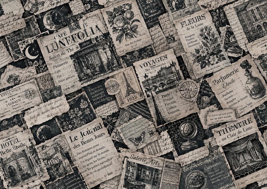 【デジタル素材】Imaginary Newspaper Vol.1|架空の新聞デザインペーパー25枚セット|A4横・コラージュ素材