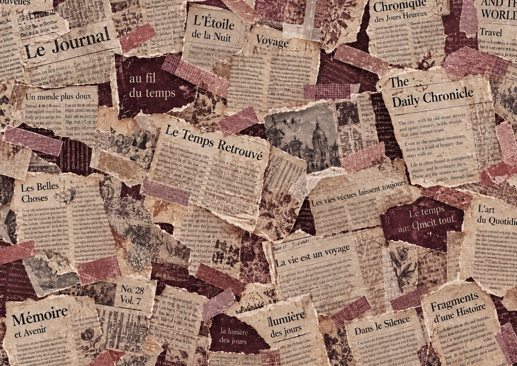 【デジタル素材】Imaginary Newspaper Vol.1|架空の新聞デザインペーパー25枚セット|A4横・コラージュ素材