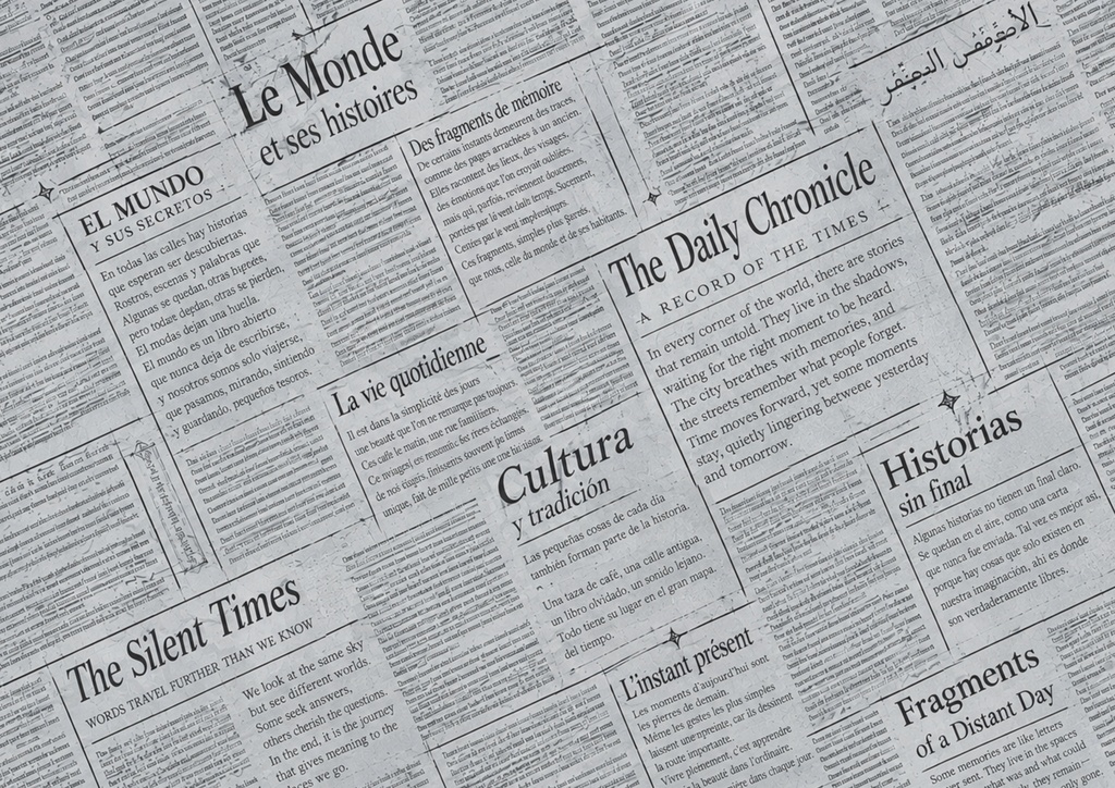 【デジタル素材】Imaginary Newspaper Vol.1|架空の新聞デザインペーパー25枚セット|A4横・コラージュ素材