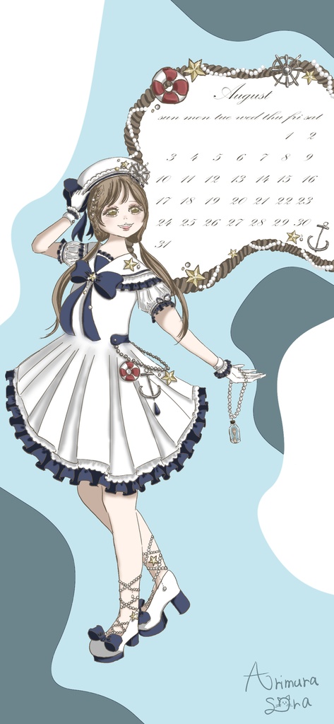８月カレンダーイラスト　無料配布