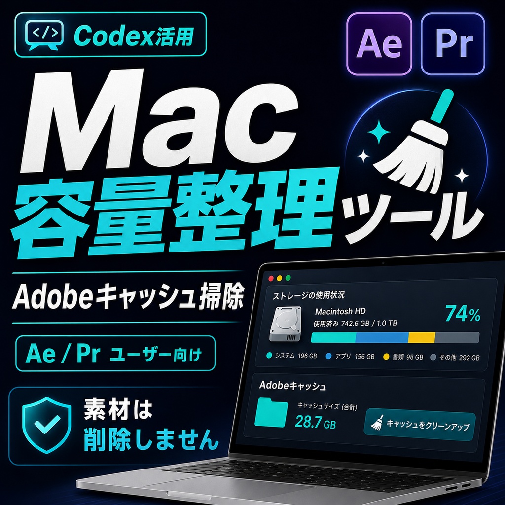 Adobe使用クリエイター向け|Codex用Mac容量整理プロンプト+導入手順つき