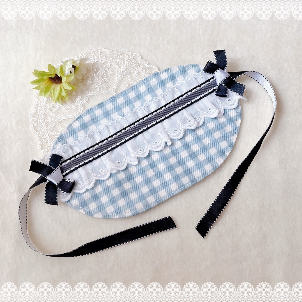 💙ふわボンネット🎀[light blue/checked]🤍
