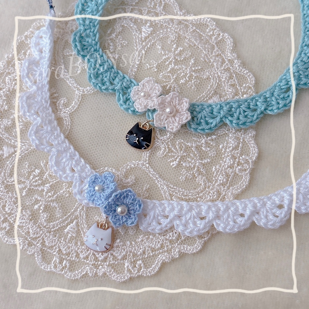 🌼ふわ首飾り🌼(white & mint blue set)