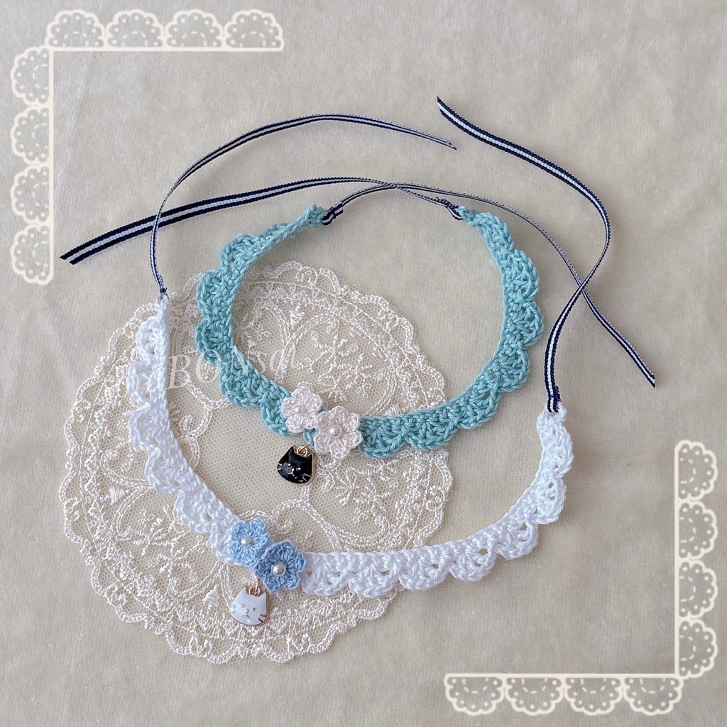 🌼ふわ首飾り🌼(white & mint blue  set)