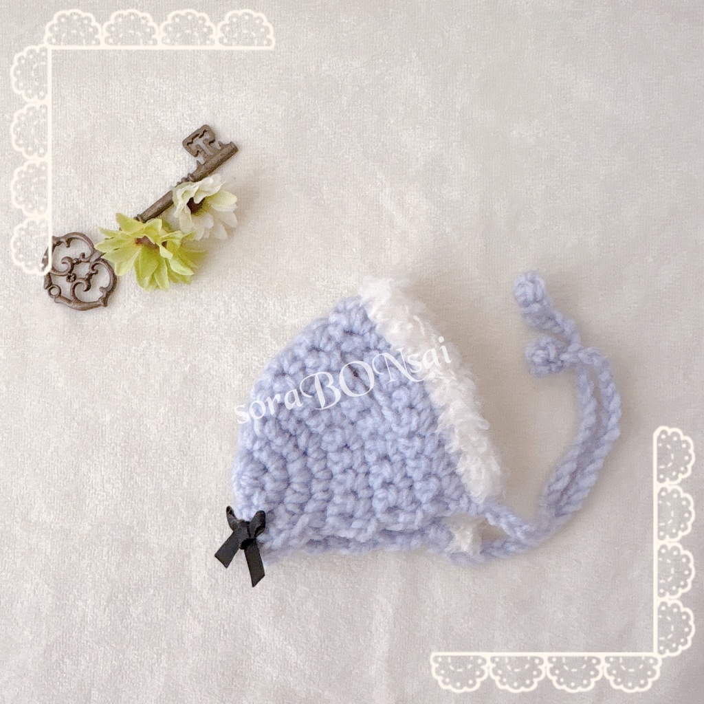 ぽかぽかちみフード🎀blue & pink beige set(ちみ耳あな)