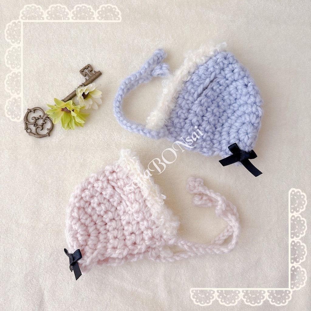 ぽかぽかちみフード🎀blue & pink beige set(ちみ耳あな)