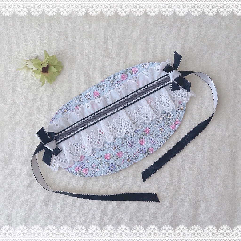 🍓ふわ〜なボンネット🌼〔baby blue🍓× black&white🎀〕