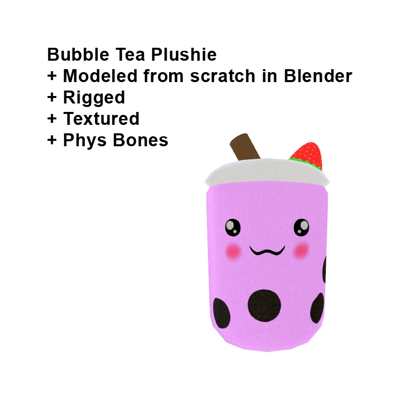 Strawberry BubbleTea Plushie VRChat PhysBones Rigged prop toy cute kawaii ぬいぐるみ おもちゃ かわいい
