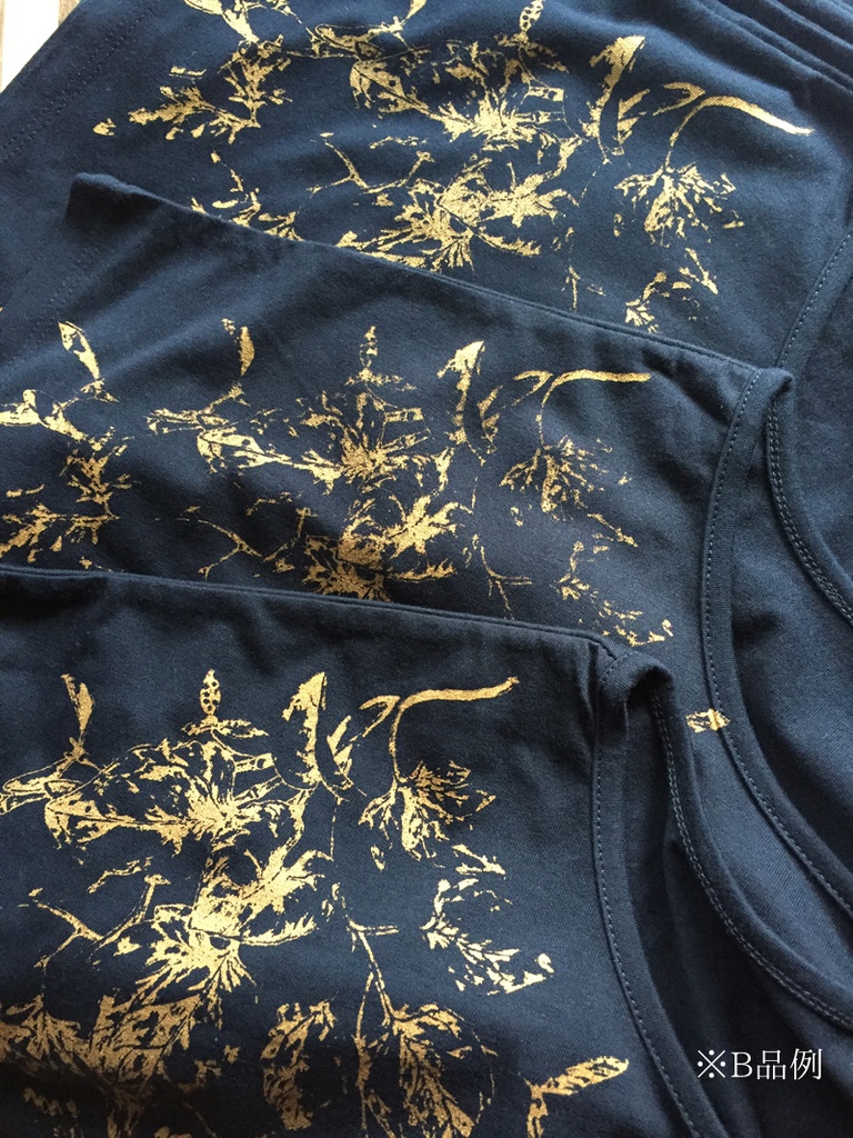 手刷り植物柄ドルマントップス/ネイビー