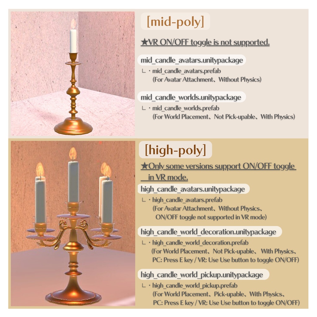 キャンドル/Candle、ミッドポリ/mid-poly、ハイポリ/high-poly