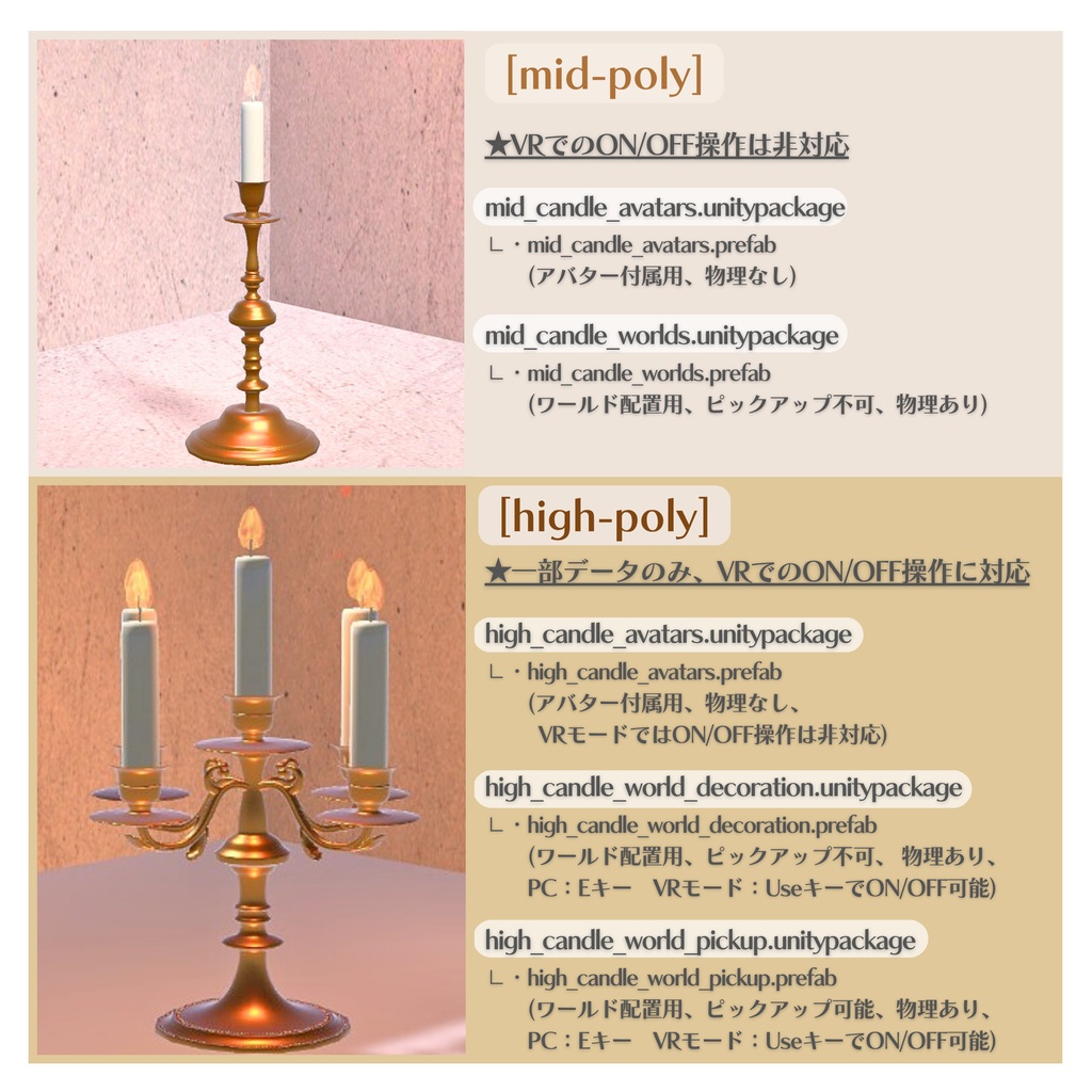 キャンドル/Candle、ミッドポリ/mid-poly、ハイポリ/high-poly