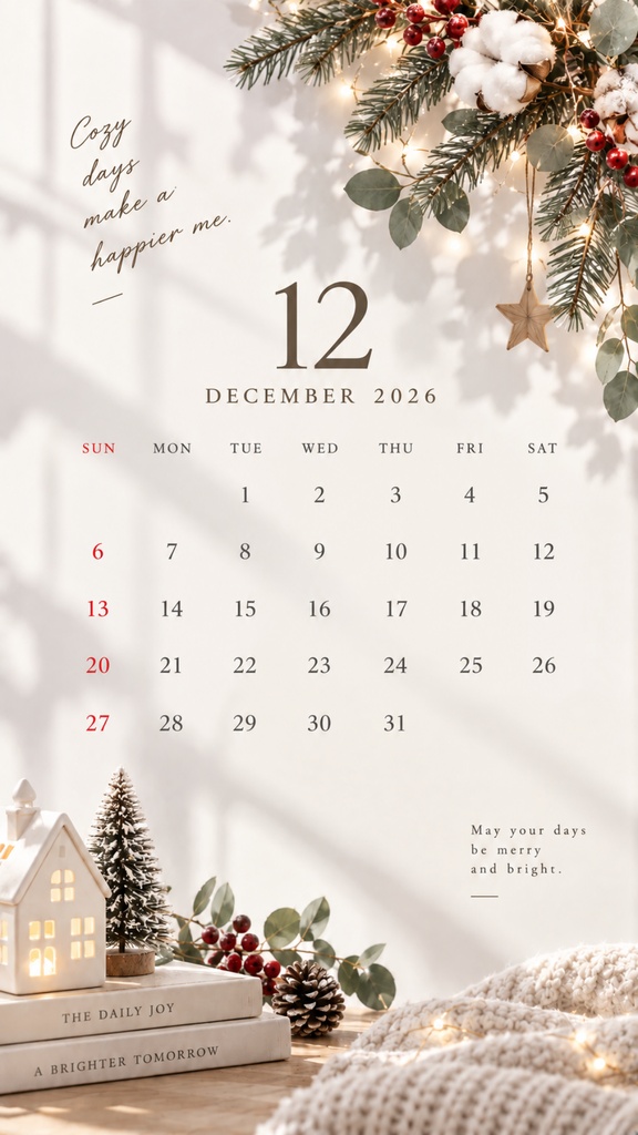 【スマホ用】2026年10月〜2027年12月 デジタルカレンダー|15か月|ナチュラル