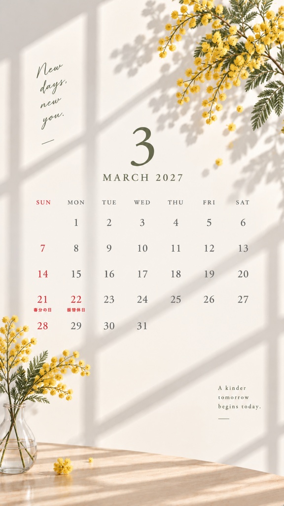 【スマホ用】2026年10月〜2027年12月 デジタルカレンダー|15か月|ナチュラル