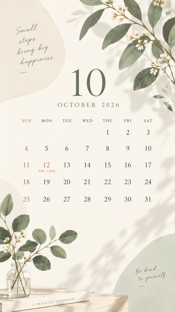 【スマホ用】2026年10月〜2027年12月 デジタルカレンダー|15か月|ナチュラル