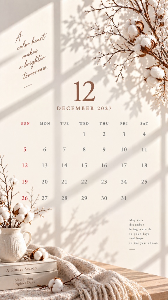【スマホ用】2026年10月〜2027年12月 デジタルカレンダー|15か月|ナチュラル