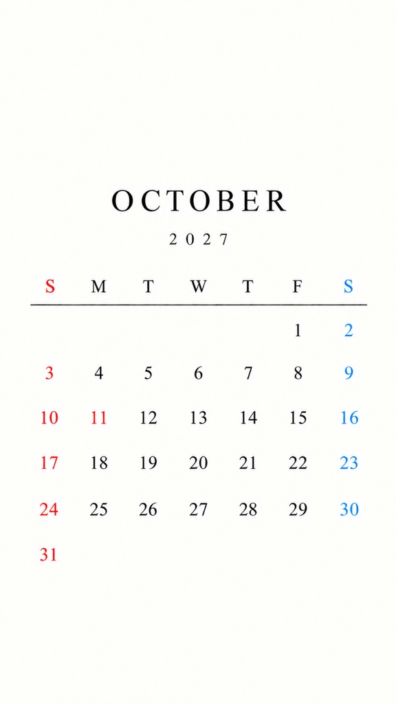 【スマホ用】2026年10月〜2027年12月 デジタルカレンダー|15か月|シンプル・ナチュラル