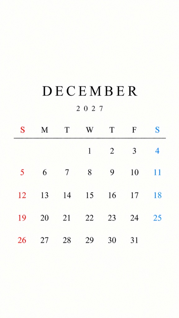 【スマホ用】2026年10月〜2027年12月 デジタルカレンダー|15か月|シンプル・ナチュラル