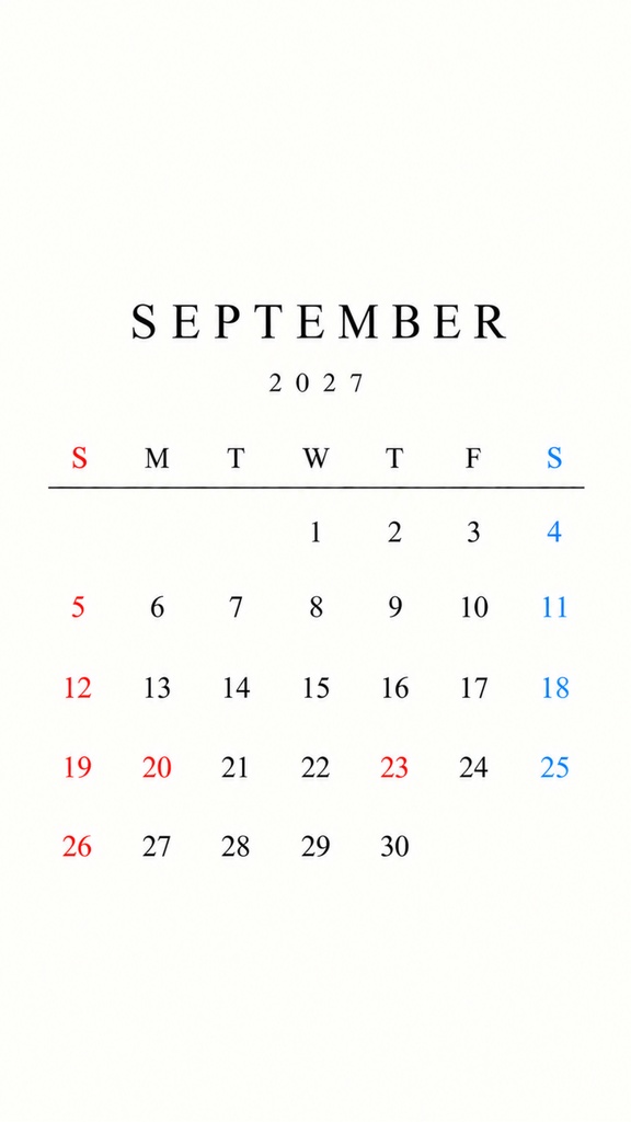 【スマホ用】2026年10月〜2027年12月 デジタルカレンダー|15か月|シンプル・ナチュラル