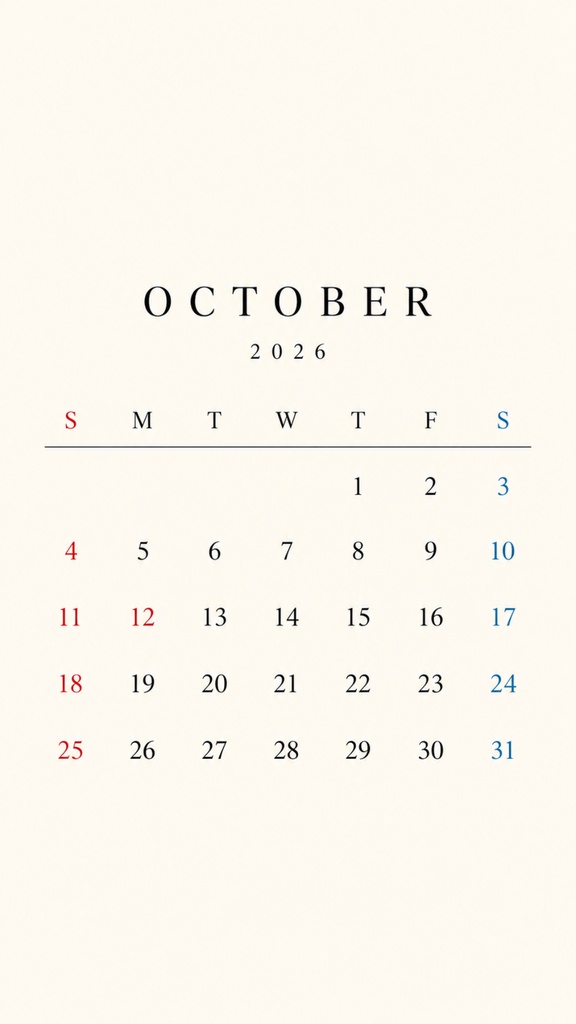 【スマホ用】2026年10月〜2027年12月 デジタルカレンダー|15か月|シンプル・ナチュラル